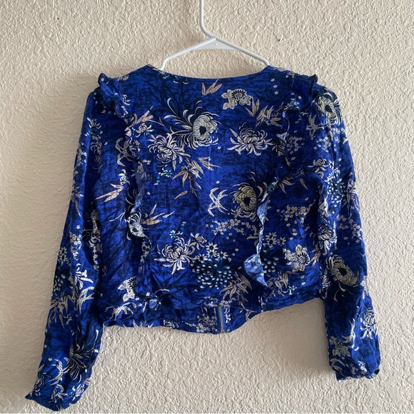 Jaase zipper blue floral zip up blouse - Picture 2 of 7